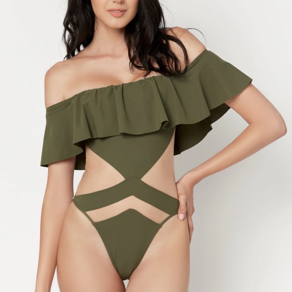 The Sammy off shoulder ruffle one piece suit